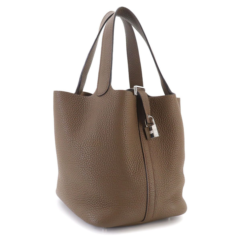 Hermes Picotin Lock 22 Hand Bag Taurillon Clemence Taupe Silver — view 4