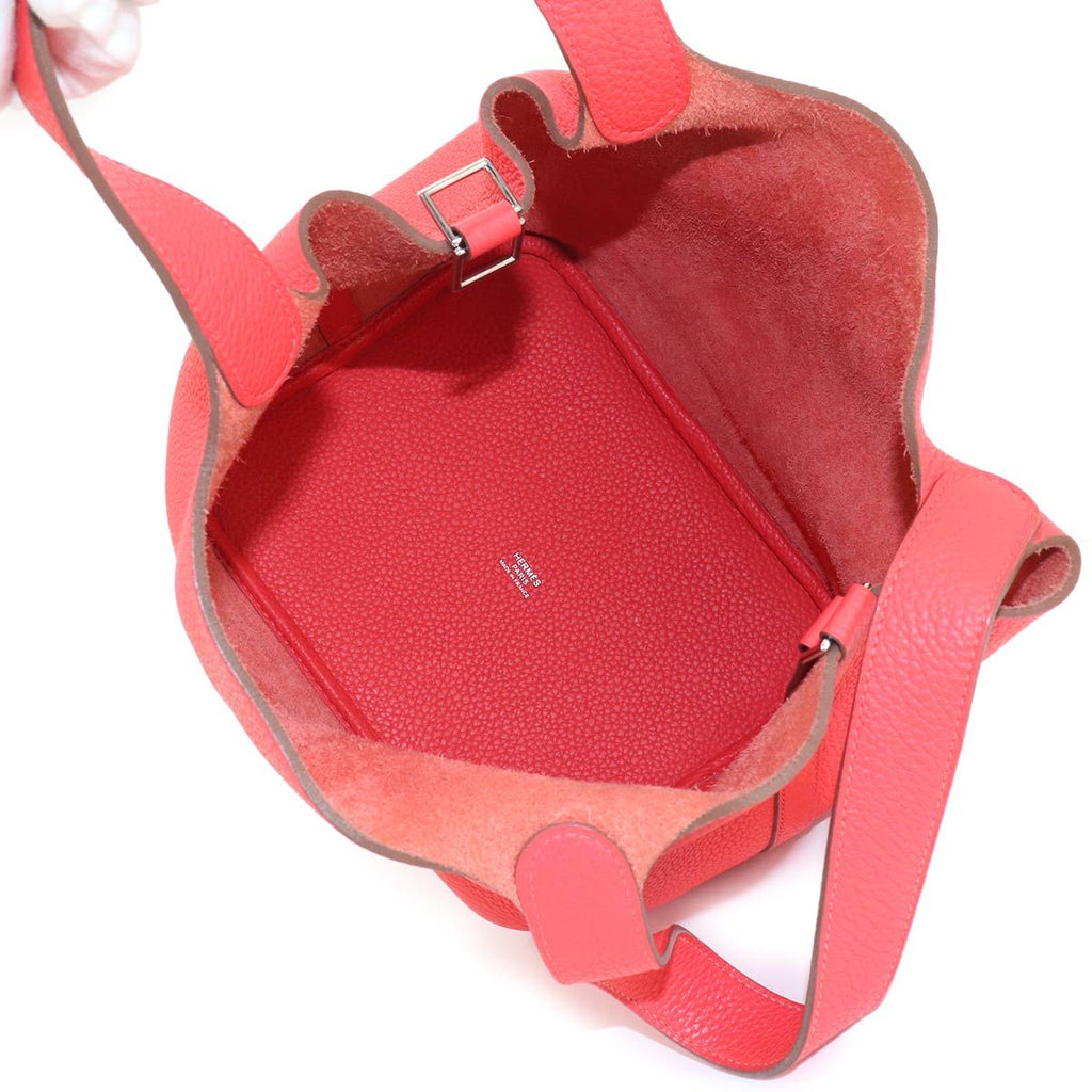 Hermes Picotin Lock MM Hand Bag Taurillon Clemence Rouge Pivoine — view 6
