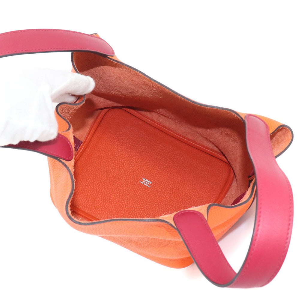 Hermes Picotin Lock Touch MM Hand Bag Taurillon Clemence Swift Rouge Grena — view 6