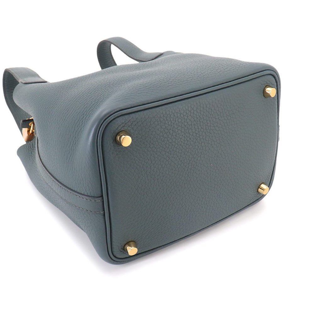 Hermes Picotin Lock 18 PM Hand Bag Taurillon Clemence Blue Orage Gold — view 4