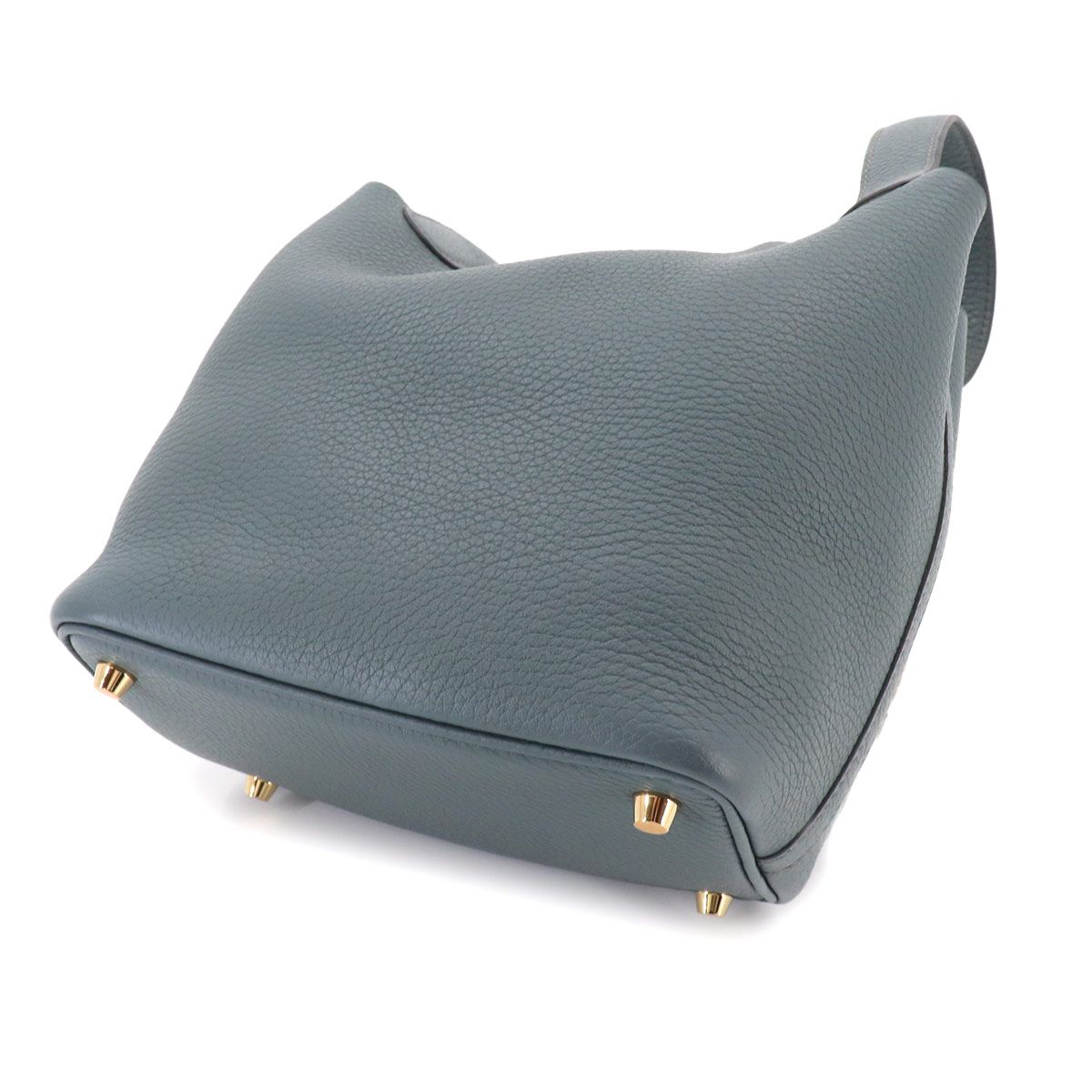 Hermes Picotin Lock 18 PM Hand Bag Taurillon Clemence Blue Orage Gold — view 9