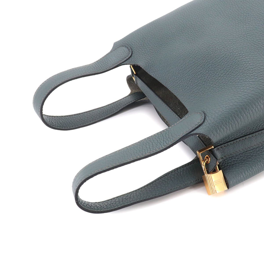 Hermes Picotin Lock 18 PM Hand Bag Taurillon Clemence Blue Orage Gold — view 5