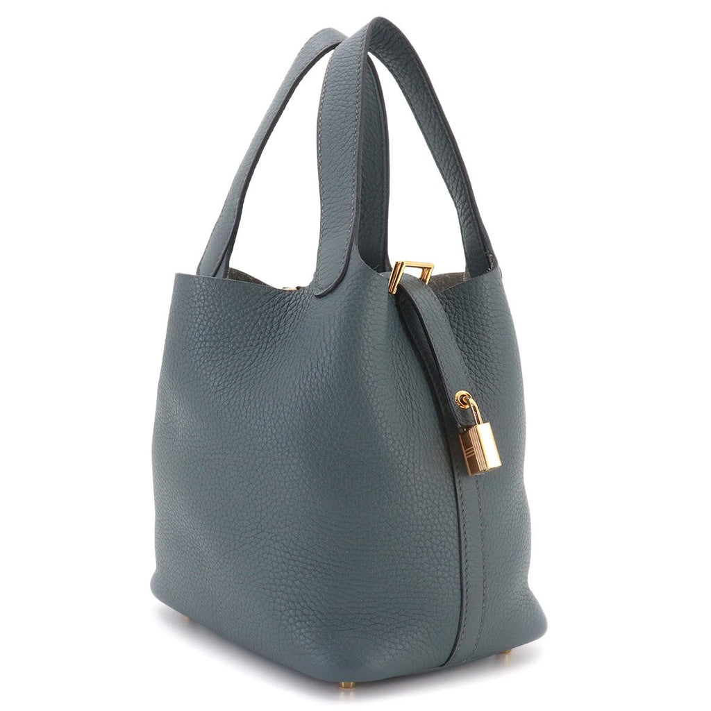 Hermes Picotin Lock 18 PM Hand Bag Taurillon Clemence Blue Orage Gold — view 3