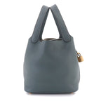 Hermes Picotin Lock 18 PM Hand Bag Taurillon Clemence Blue Orage Gold — view 2