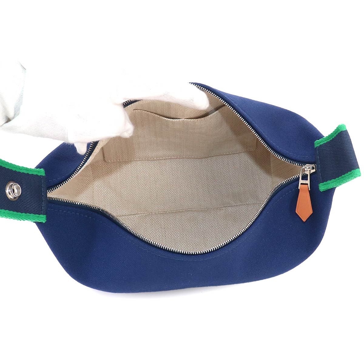 Hermes Bride-a-Brac PM Hand Bag Toilet Ash Blue Marine Green Silver — view 6