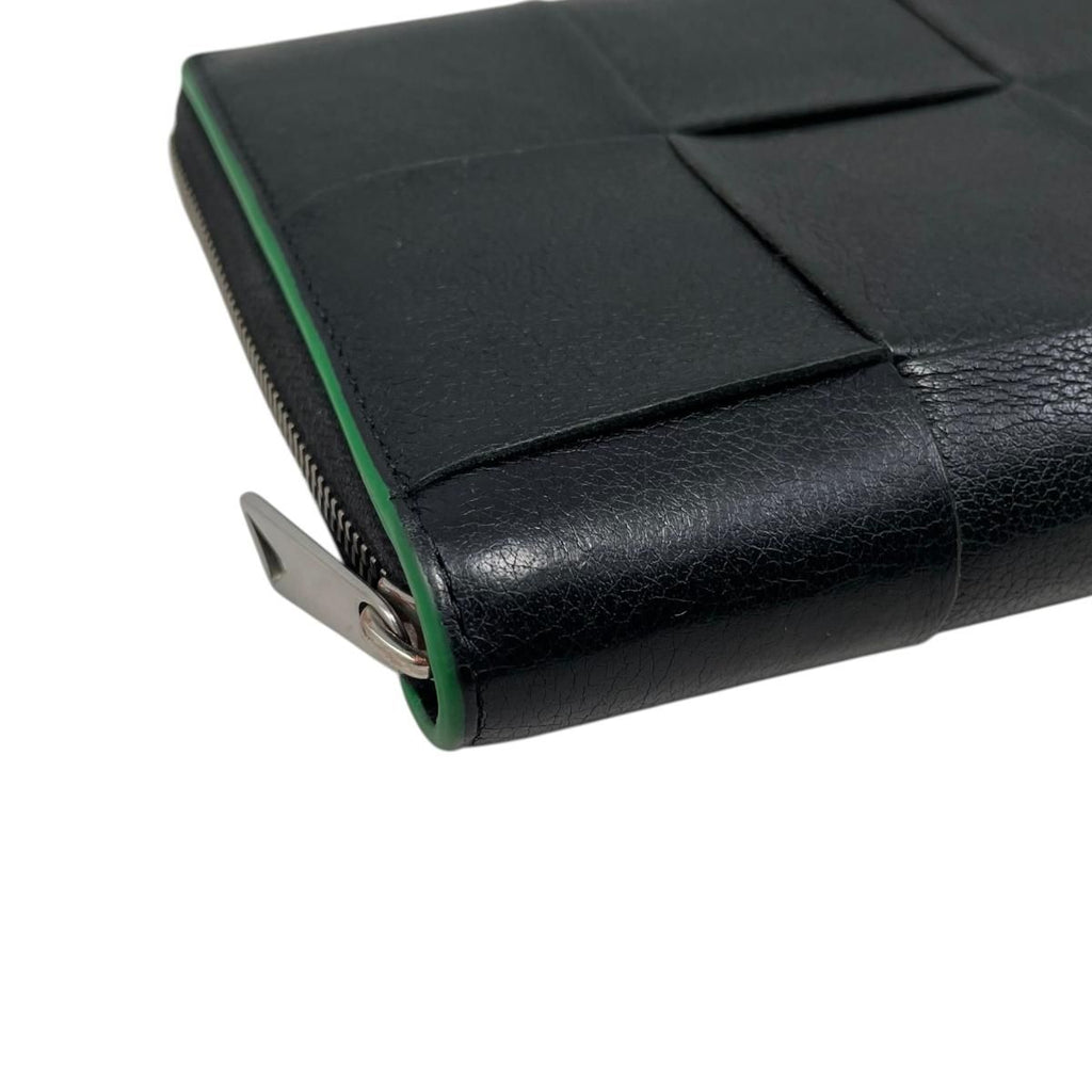 Bottega Veneta Wallet Cassette Zip Around Intrecciato Cuffleather Black Green — view 3