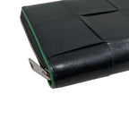 Bottega Veneta Wallet Cassette Zip Around Intrecciato Cuffleather Black Green — view 3