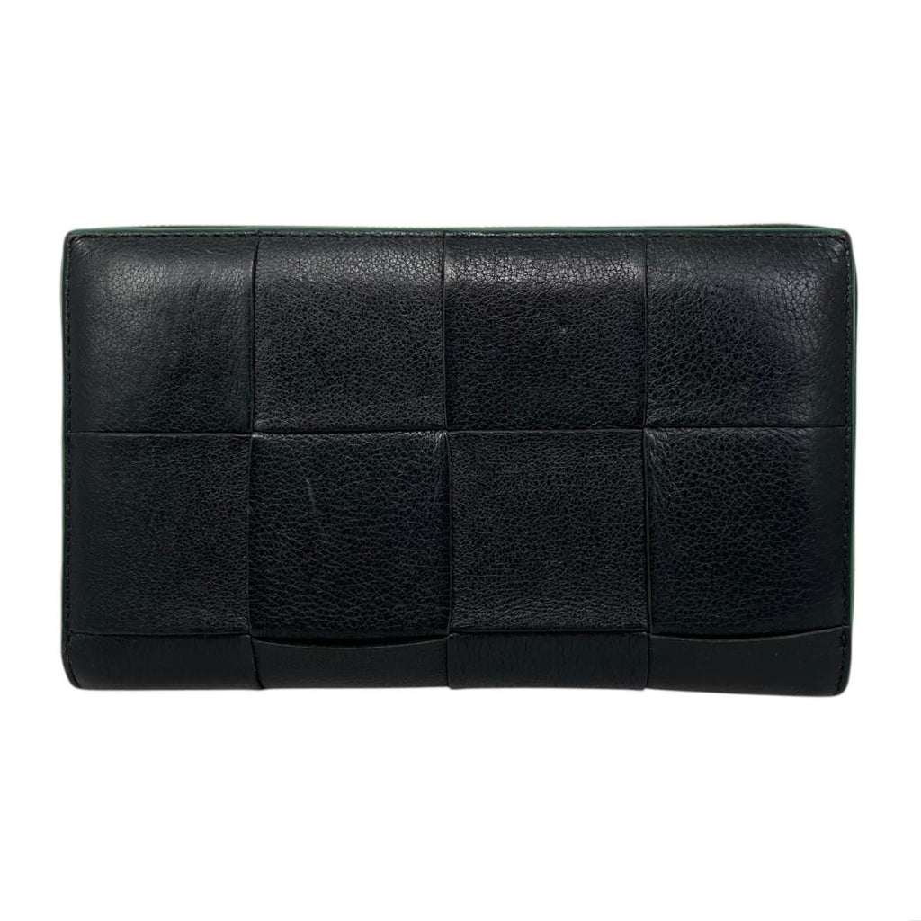 Bottega Veneta Wallet Cassette Zip Around Intrecciato Cuffleather Black Green