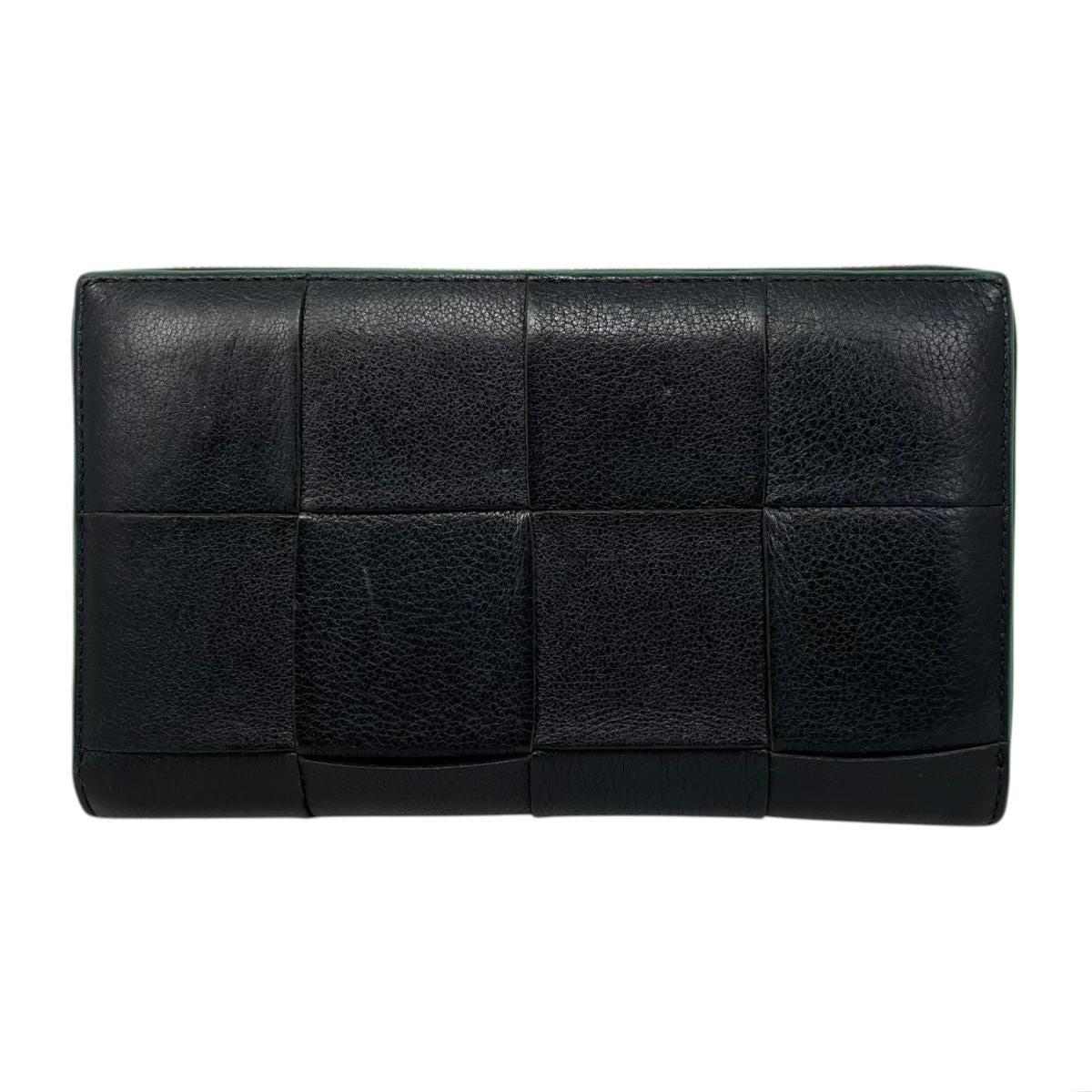 Bottega Veneta Wallet Cassette Zip Around Intrecciato Cuffleather Black Green