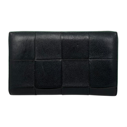 Bottega Veneta Wallet Cassette Zip Around Intrecciato Cuffleather Black Green