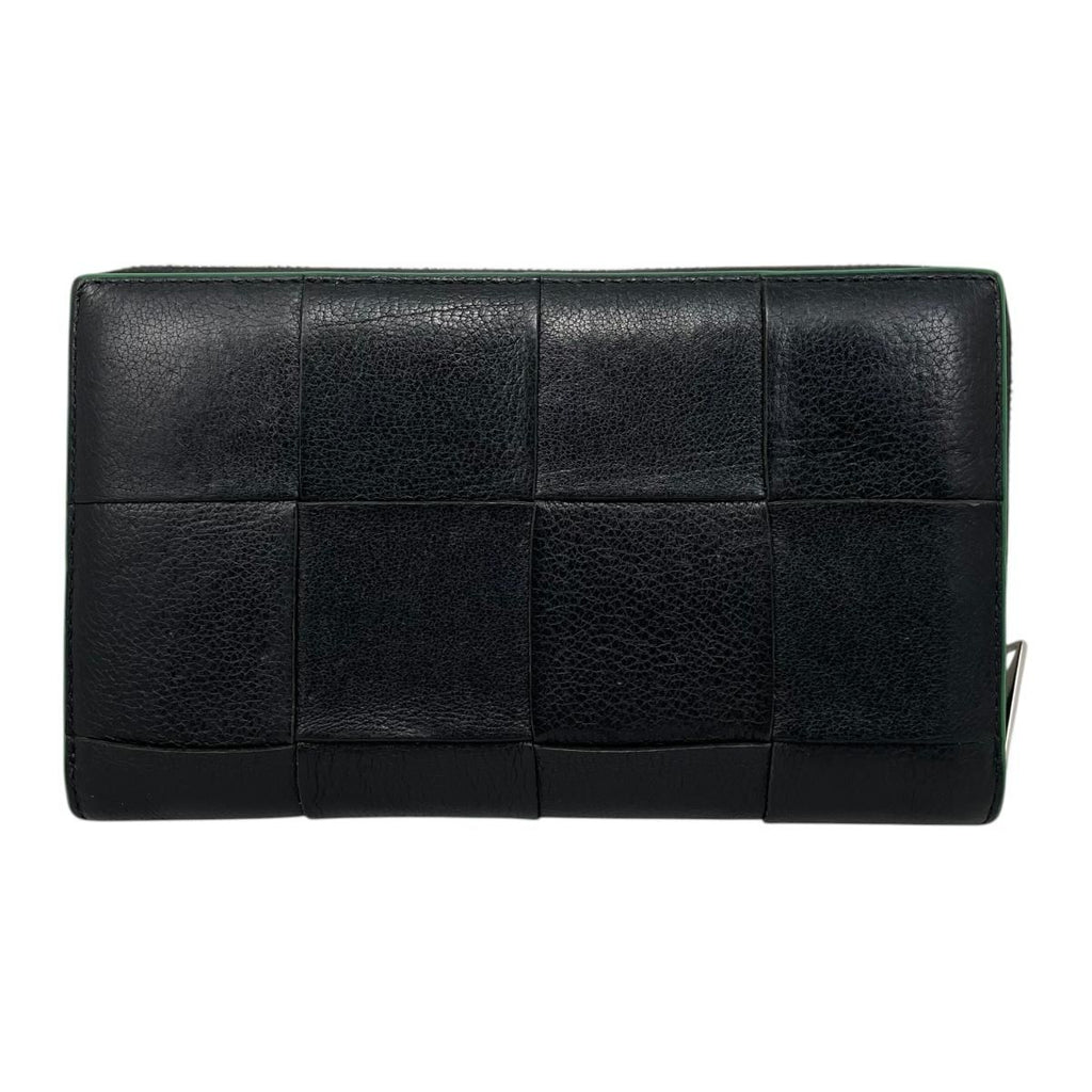 Bottega Veneta Wallet Cassette Zip Around Intrecciato Cuffleather Black Green — view 2
