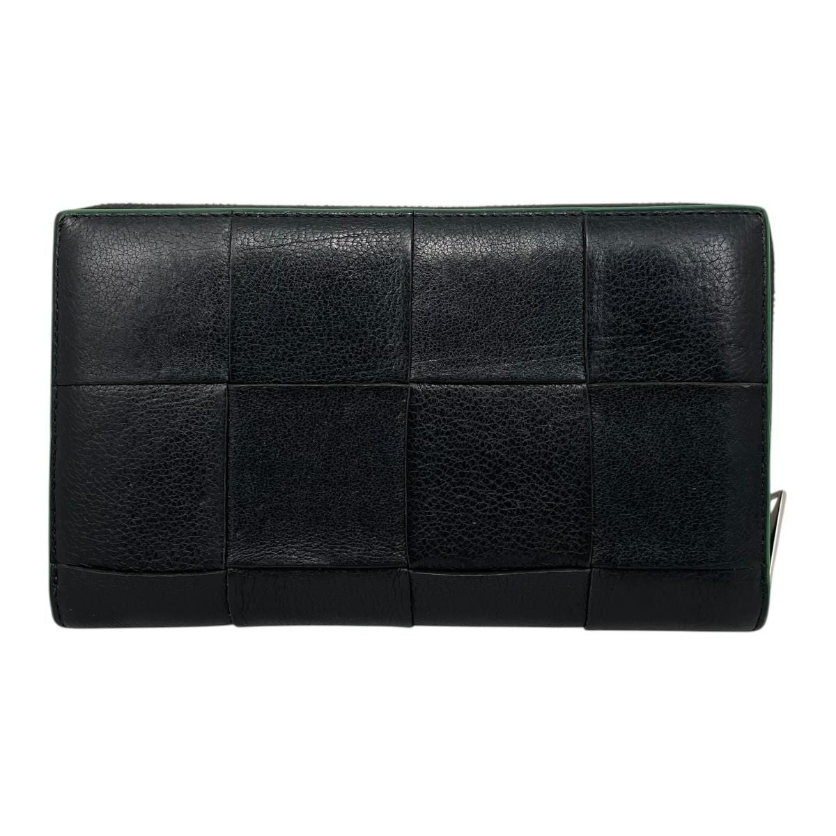 Bottega Veneta Wallet Cassette Zip Around Intrecciato Cuffleather Black Green — view 2