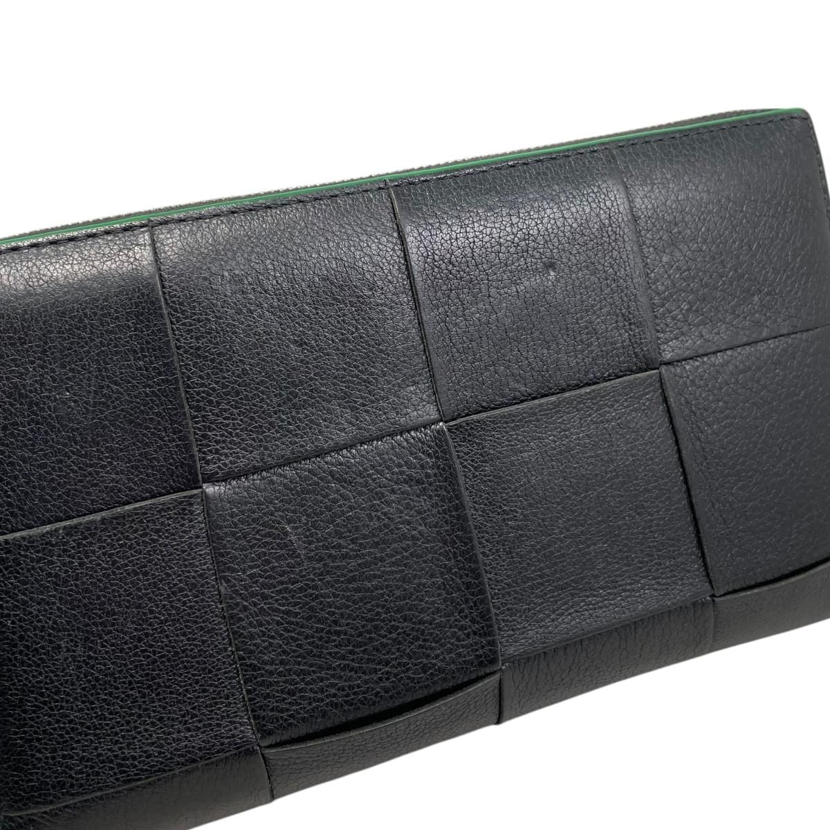 Bottega Veneta Wallet Cassette Zip Around Intrecciato Cuffleather Black Green — view 5