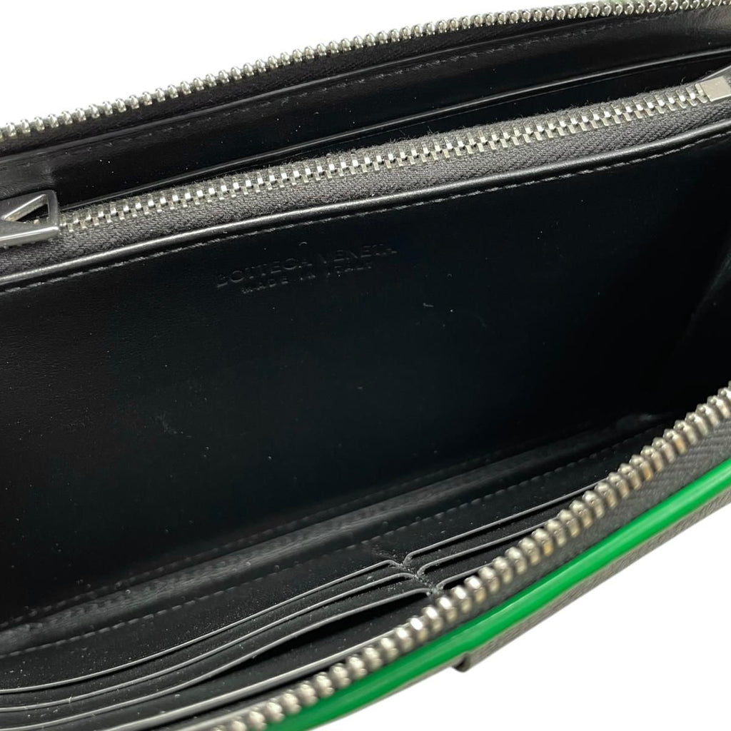 Bottega Veneta Wallet Cassette Zip Around Intrecciato Cuffleather Black Green — view 8
