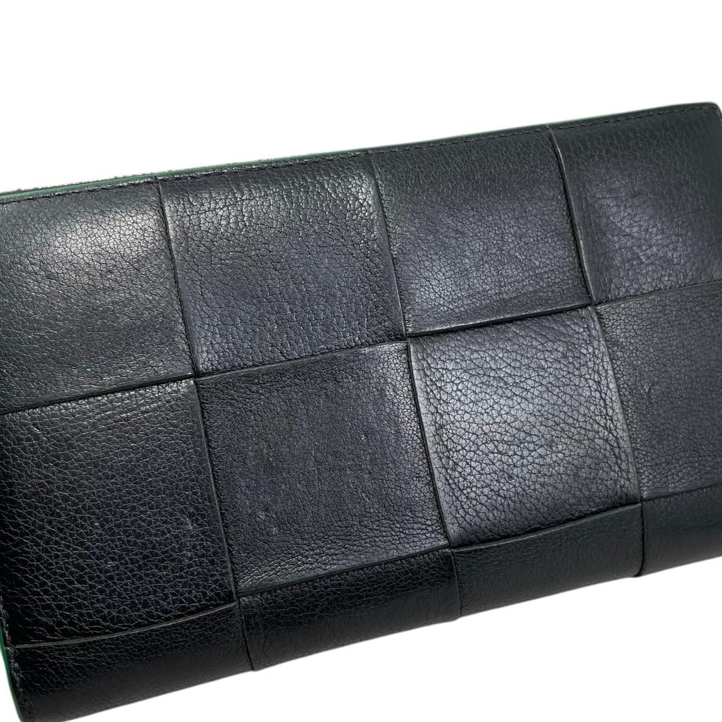 Bottega Veneta Wallet Cassette Zip Around Intrecciato Cuffleather Black Green — view 6