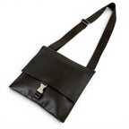 Prada Cobra Buckle Leather Shoulder Bag Cross Dark Brown Vintage