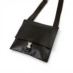 Prada Cobra Buckle Leather Shoulder Bag Cross Dark Brown Vintage