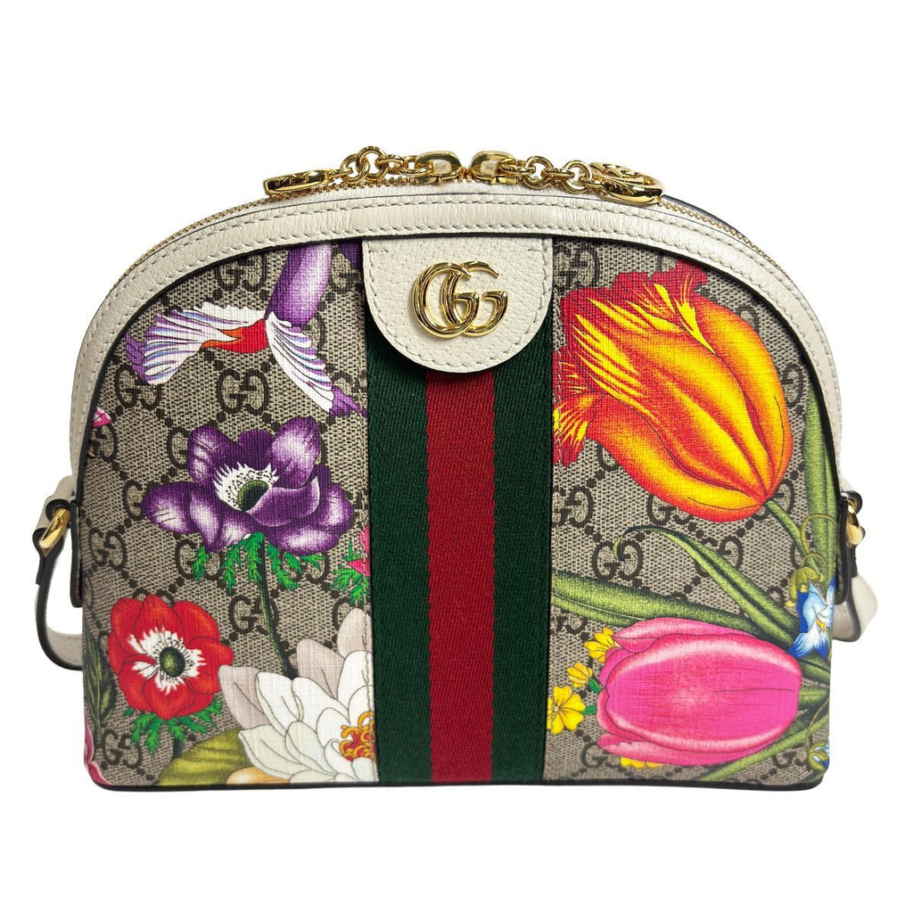 Gucci Shoulder Bag Ophidia GG Flora Small White Gold