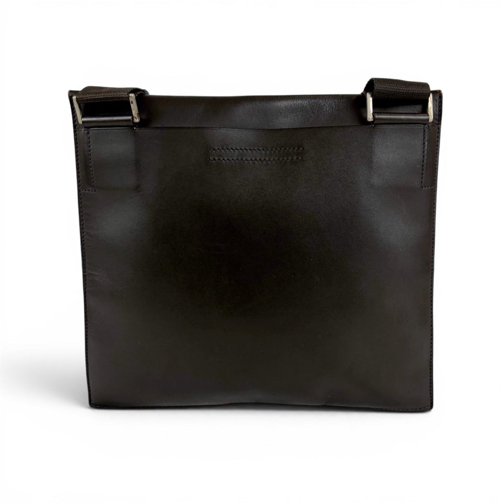 Prada Cobra Buckle Leather Shoulder Bag Cross Dark Brown Vintage