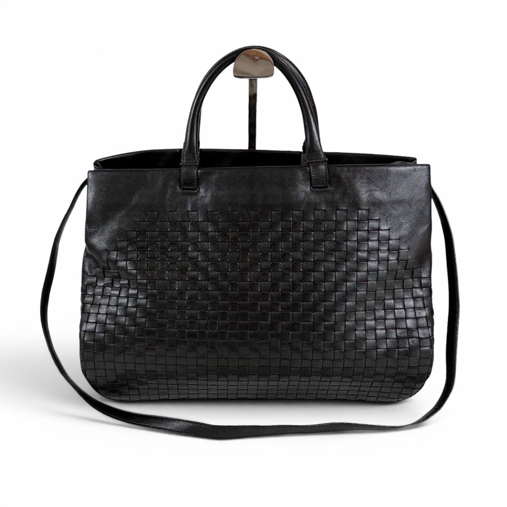 Bottega Veneta Intrecciato Leather Tote 2-Way Shoulder Bag Black Business