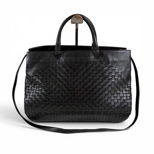 Bottega Veneta Intrecciato Leather Tote 2-Way Shoulder Bag Black Business