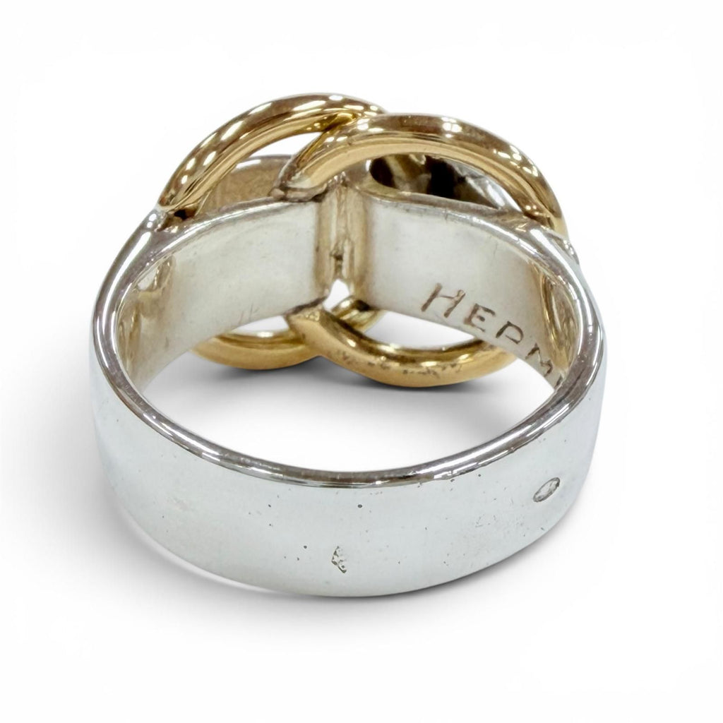 Hermes Vintage Duzano Ring 925 750 Silver Gold — view 3
