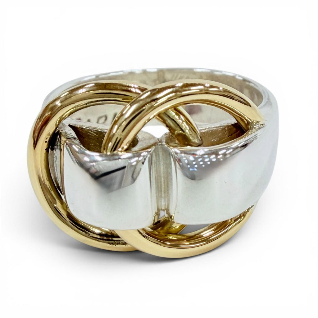 Hermes Vintage Duzano Ring 925 750 Silver Gold