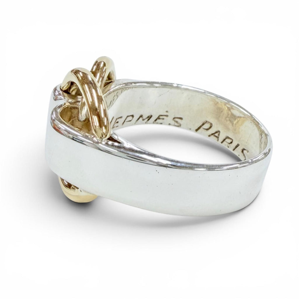 Hermes Vintage Duzano Ring 925 750 Silver Gold — view 2