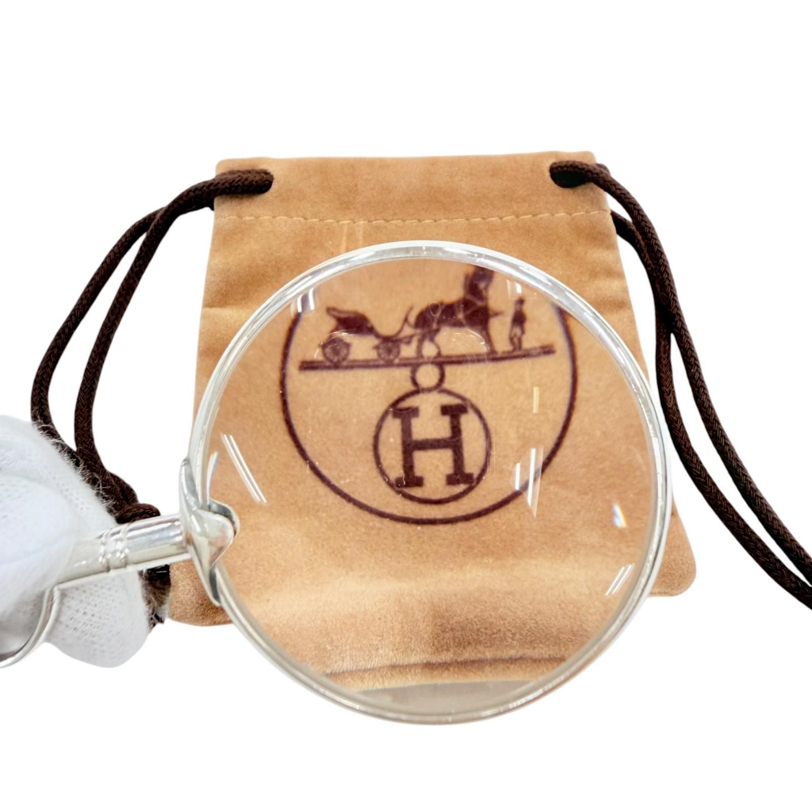 Hermes 925 Leather Strap Loupe Necklace Silver Yellow All Box — view 7