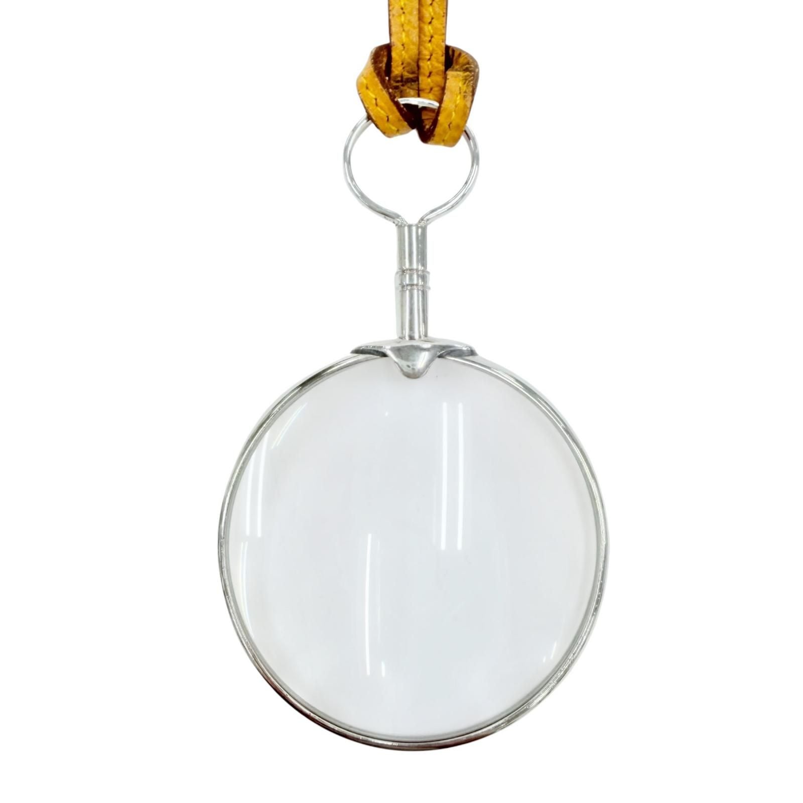 Hermes 925 Leather Strap Loupe Necklace Silver Yellow All Box — view 3