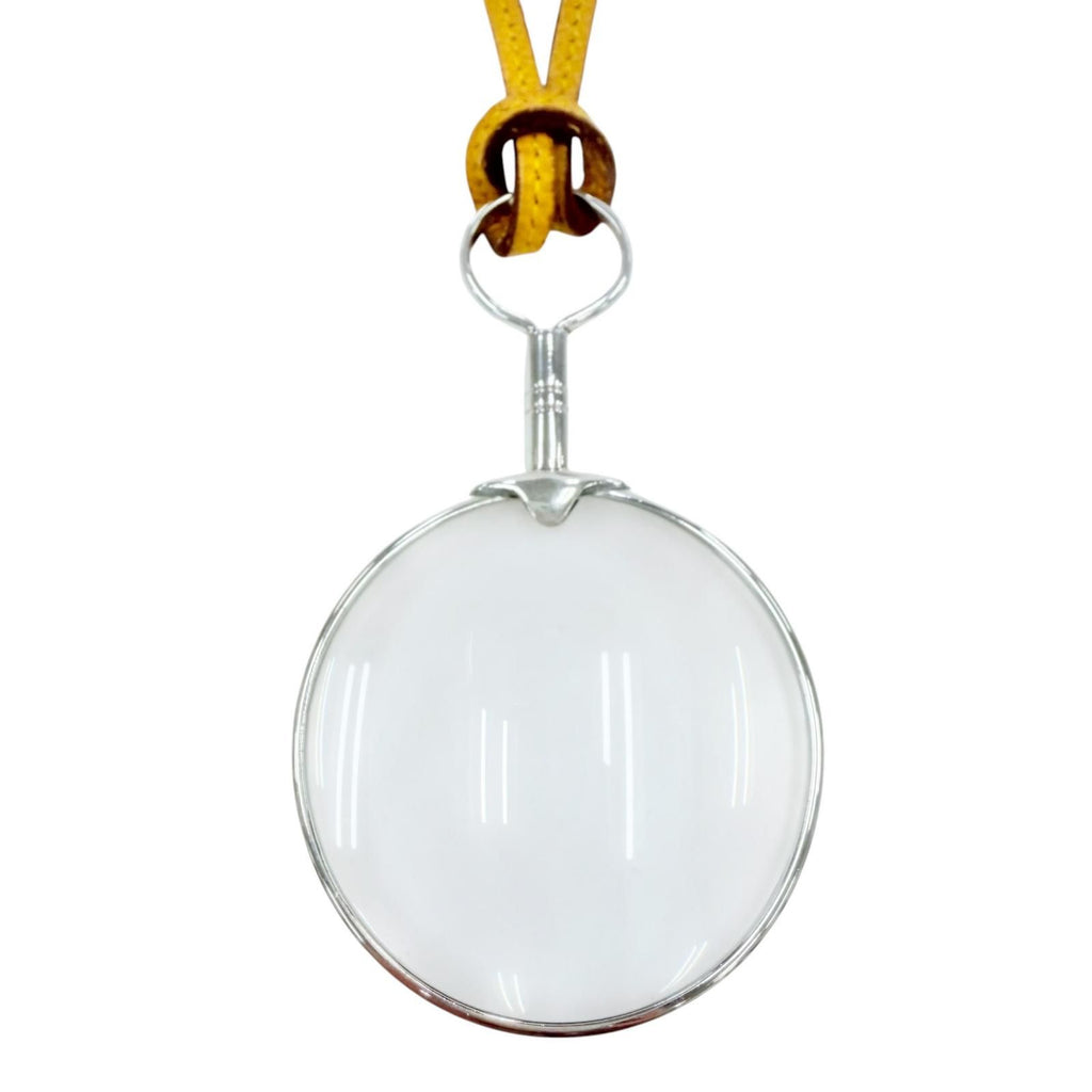 Hermes 925 Leather Strap Loupe Necklace Silver Yellow All Box