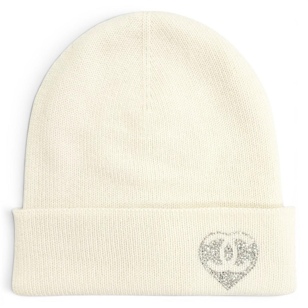 Chanel Cashmere CC Logo Heart Rhinestone Knit Cap White — view 7