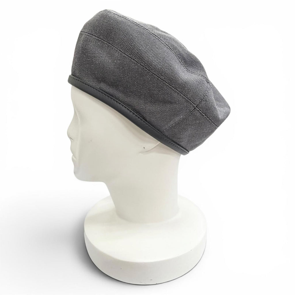 Hermes Saint Honore Cotton 100% Series Button Leather Piping Beret Gray 57 — view 4