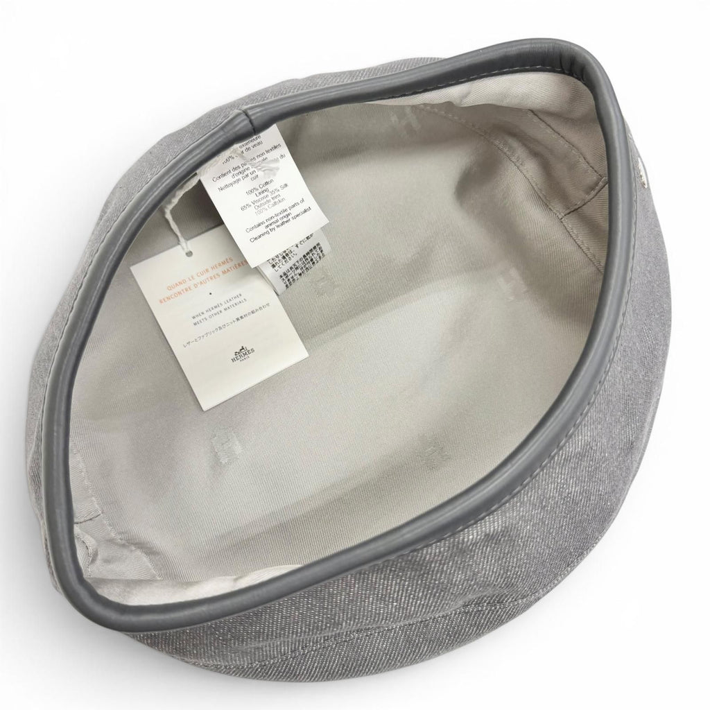 Hermes Saint Honore Cotton 100% Series Button Leather Piping Beret Gray 57 — view 7