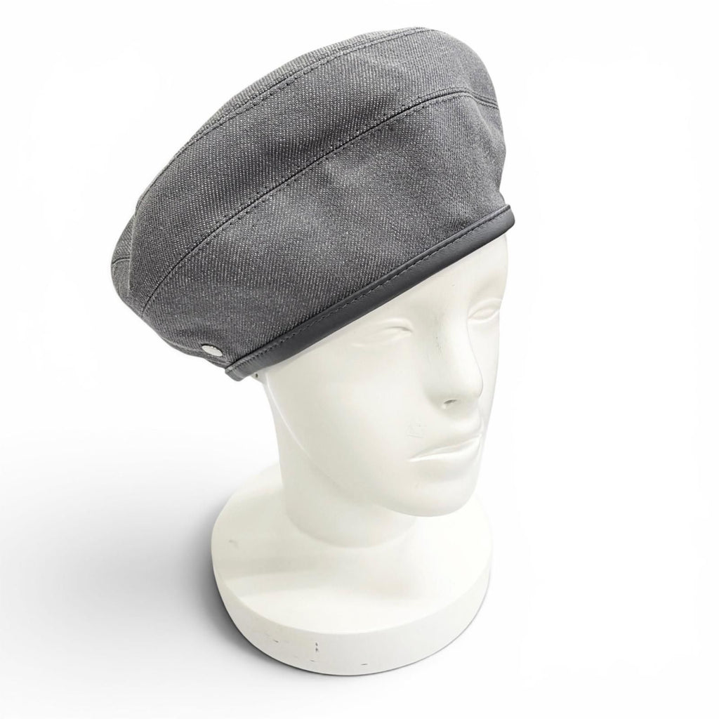 Hermes Saint Honore Cotton 100% Series Button Leather Piping Beret Gray 57