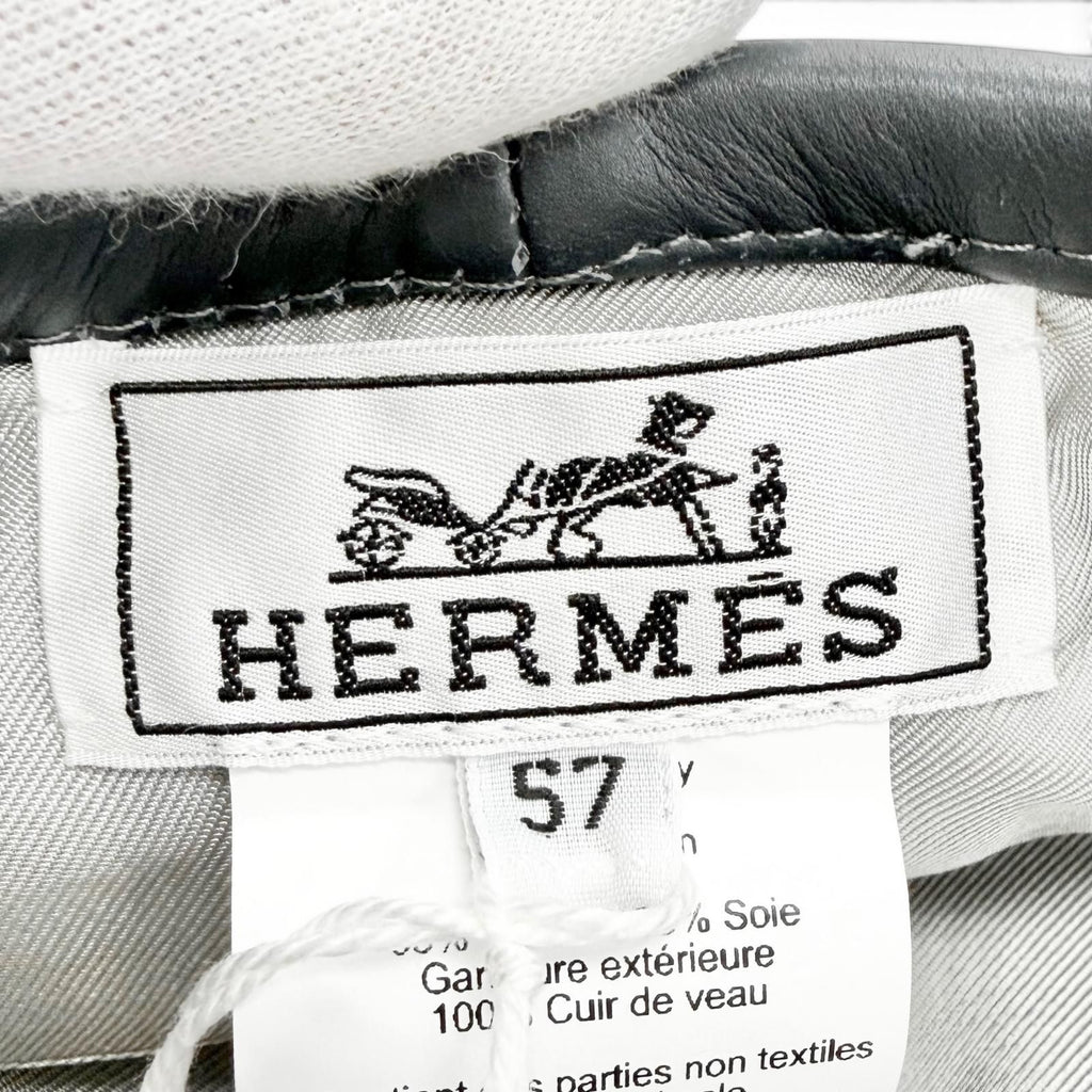 Hermes Saint Honore Cotton 100% Series Button Leather Piping Beret Gray 57 — view 9