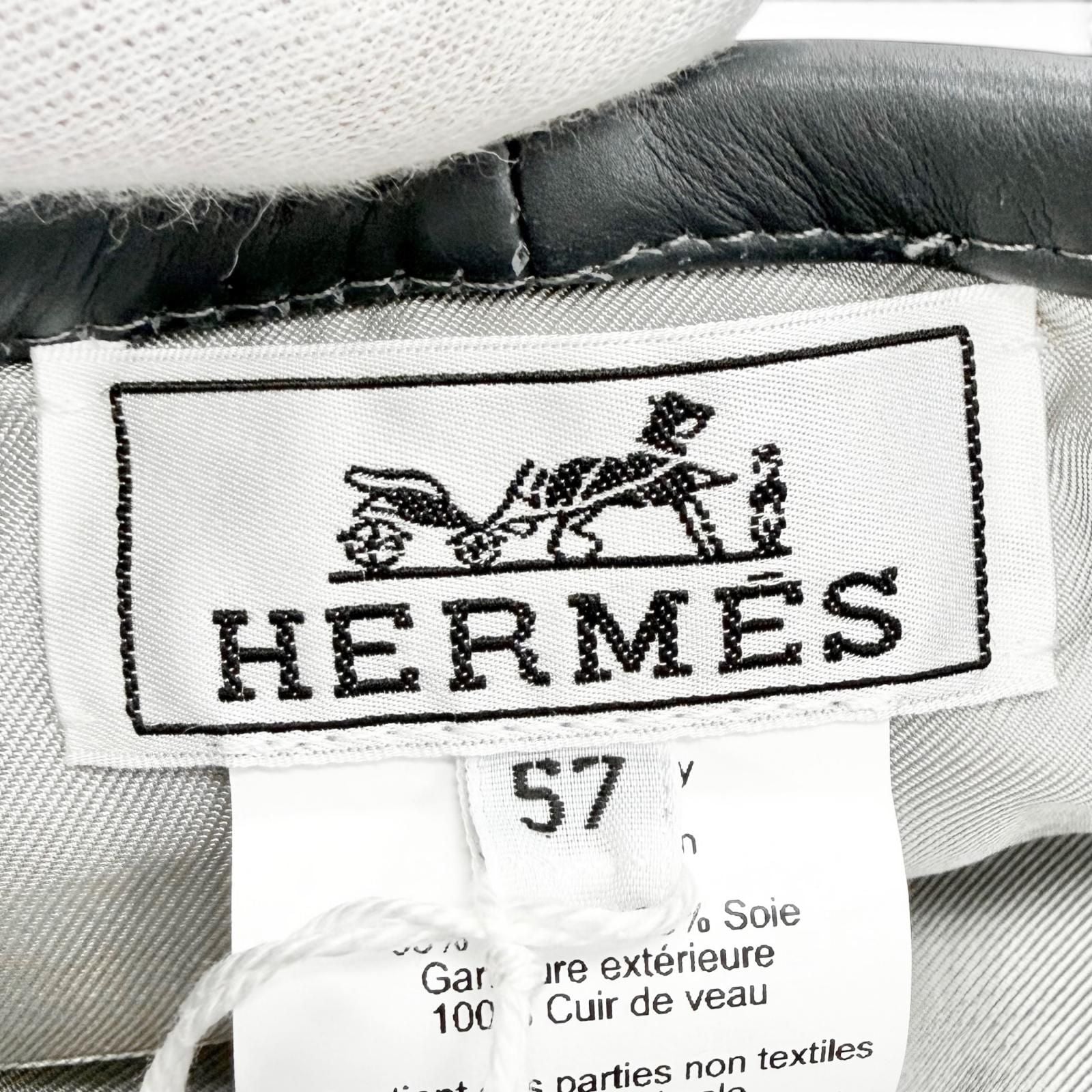 Hermes Saint Honore Cotton 100% Series Button Leather Piping Beret Gray 57 — view 9