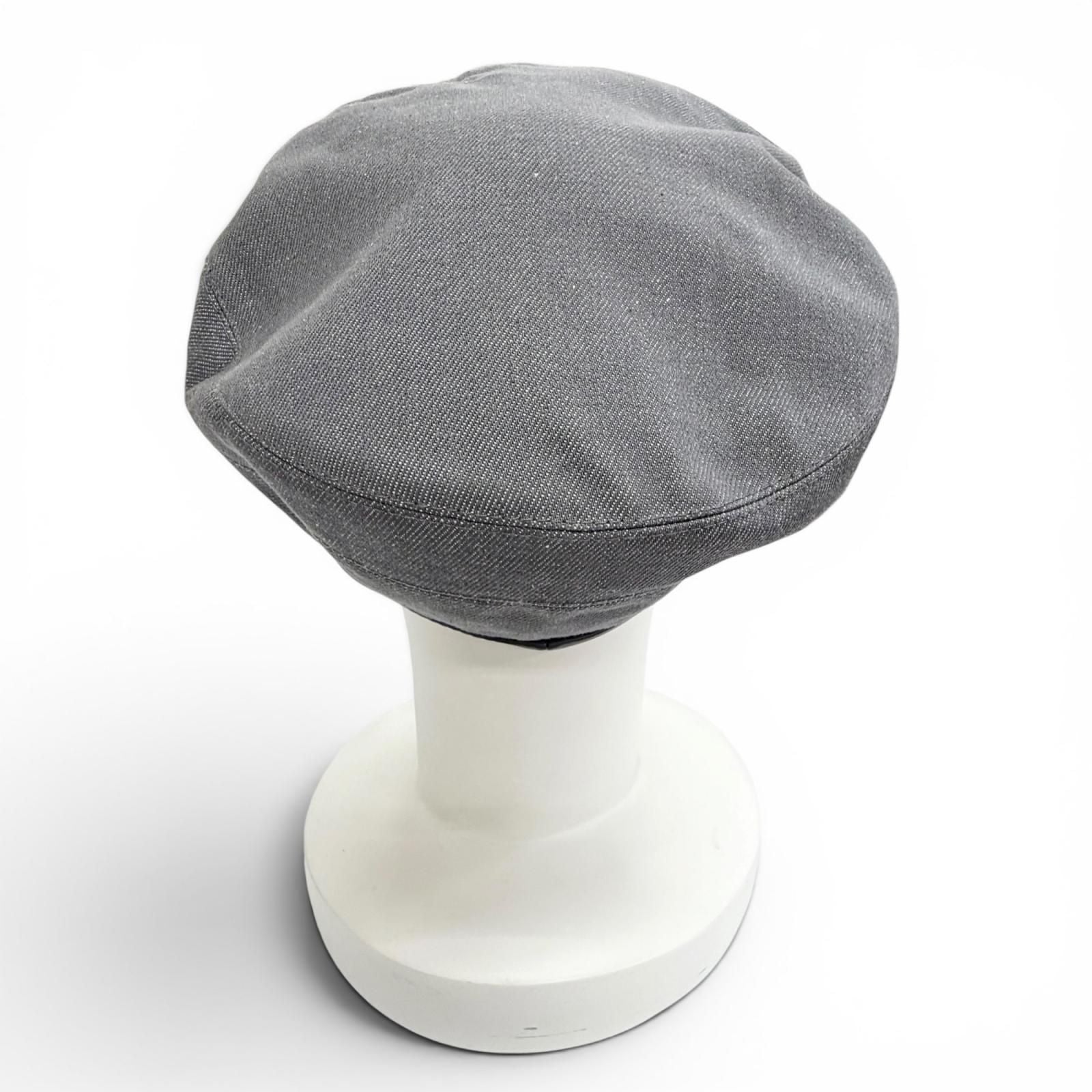 Hermes Saint Honore Cotton 100% Series Button Leather Piping Beret Gray 57 — view 6