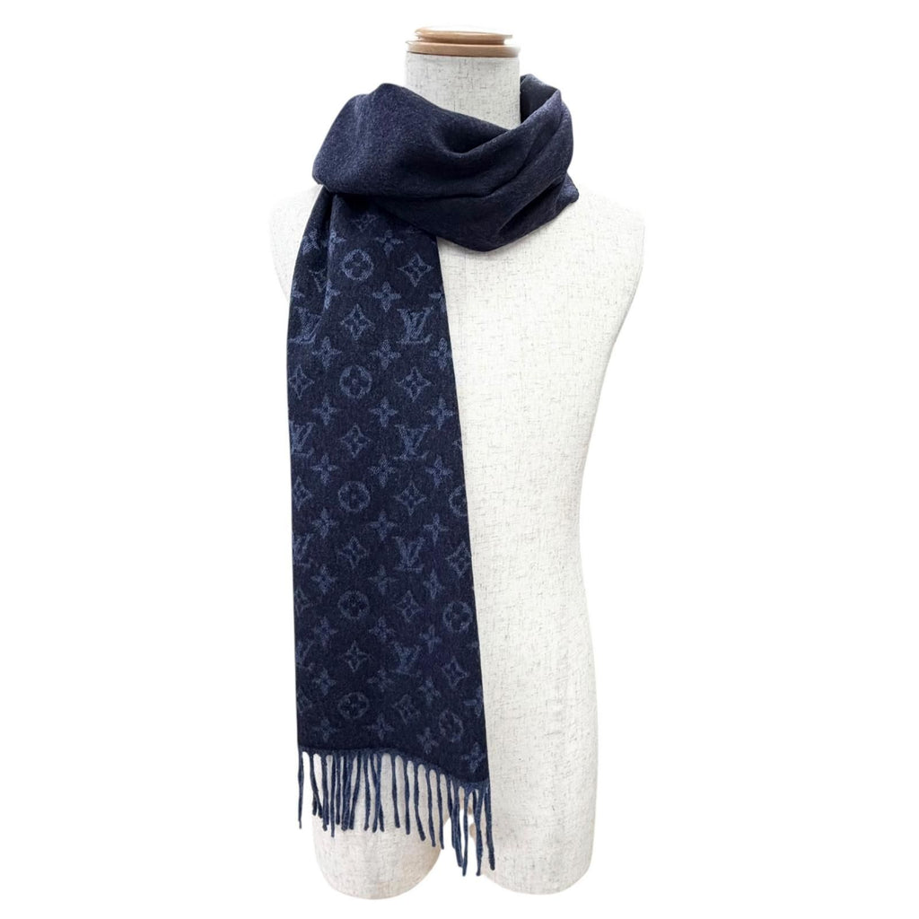 Louis Vuitton Echarpe Monogram Gradient Cashmere Wool Fringe Scarf Navy — view 2