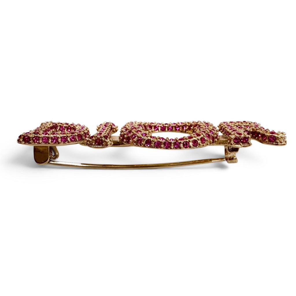 Dior Logo Rhinestone Brooch Pink Gold — view 5