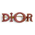 Dior Logo Rhinestone Brooch Pink Gold