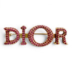 Dior Logo Rhinestone Brooch Pink Gold