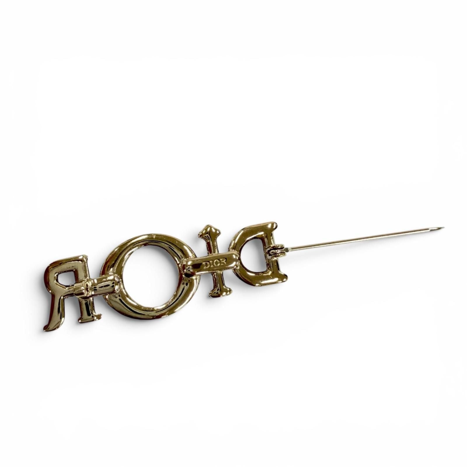 Dior Logo Rhinestone Brooch Pink Gold — view 4