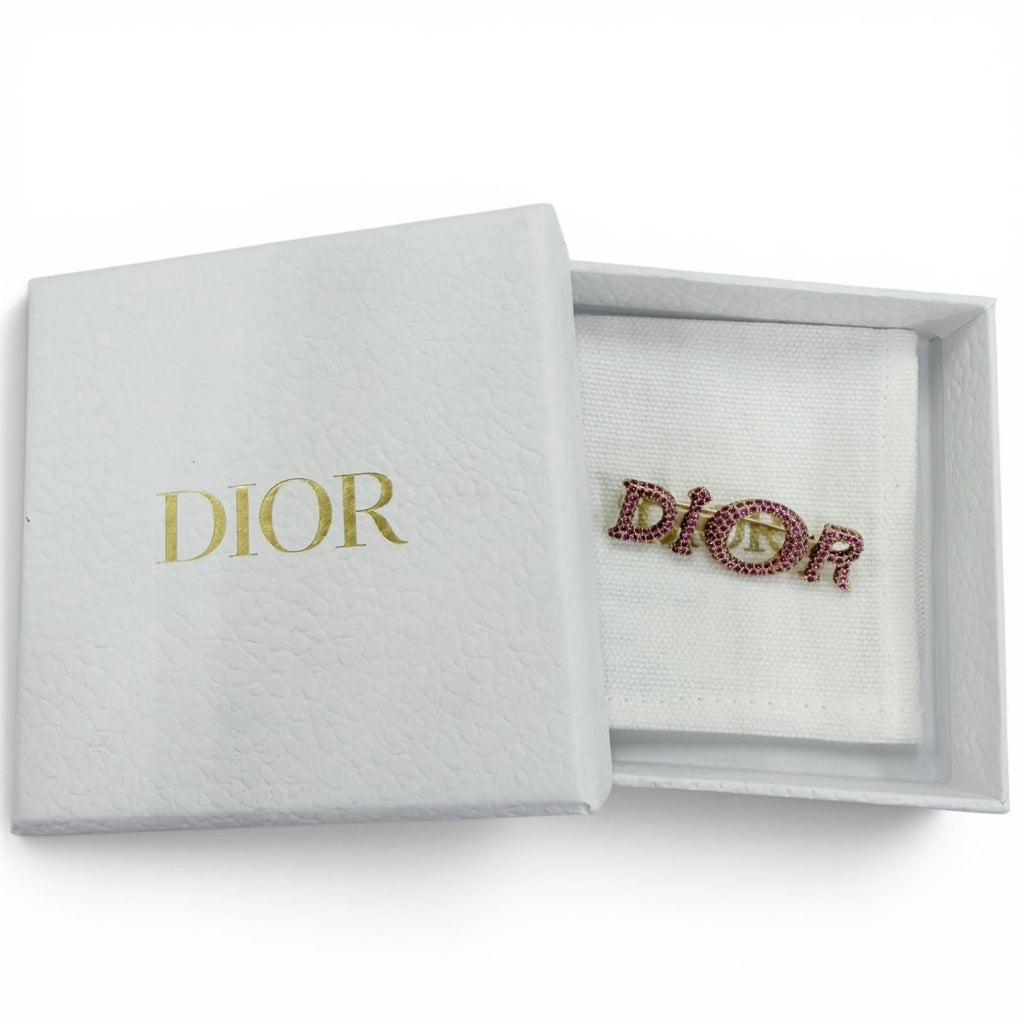 Dior Logo Rhinestone Brooch Pink Gold — view 2