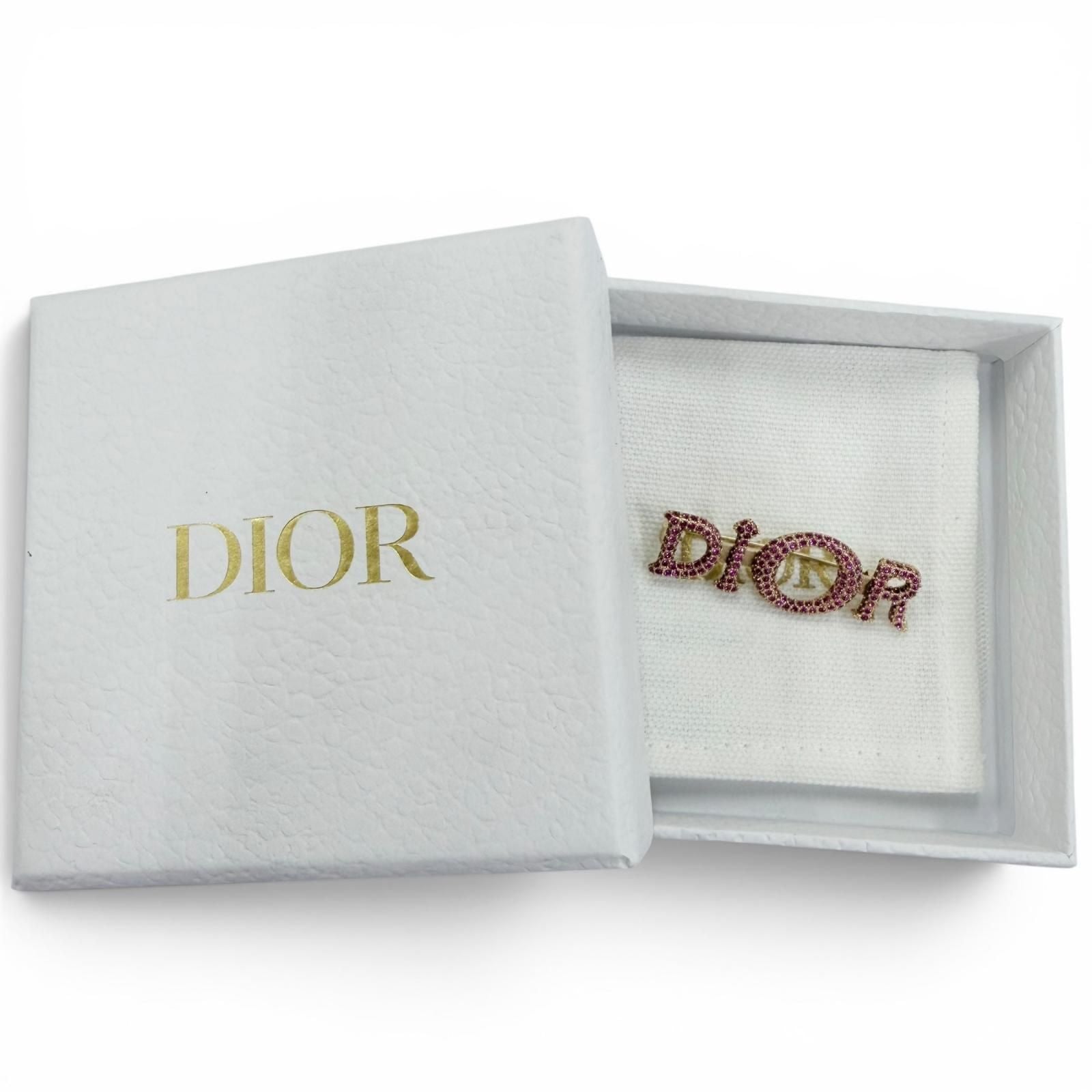 Dior Logo Rhinestone Brooch Pink Gold — view 2