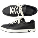 Hermes Kid Leather Logo Lace Up Low Cut Sneakers Black — view 3