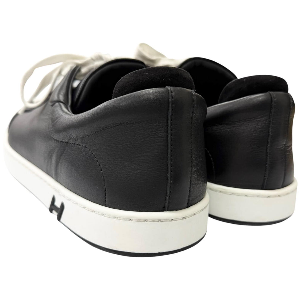 Hermes Kid Leather Logo Lace Up Low Cut Sneakers Black — view 5