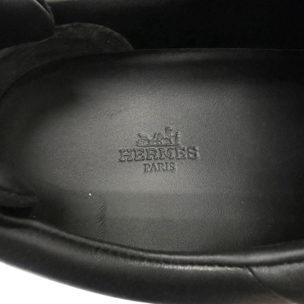 Hermes Kid Leather Logo Lace Up Low Cut Sneakers Black — view 7