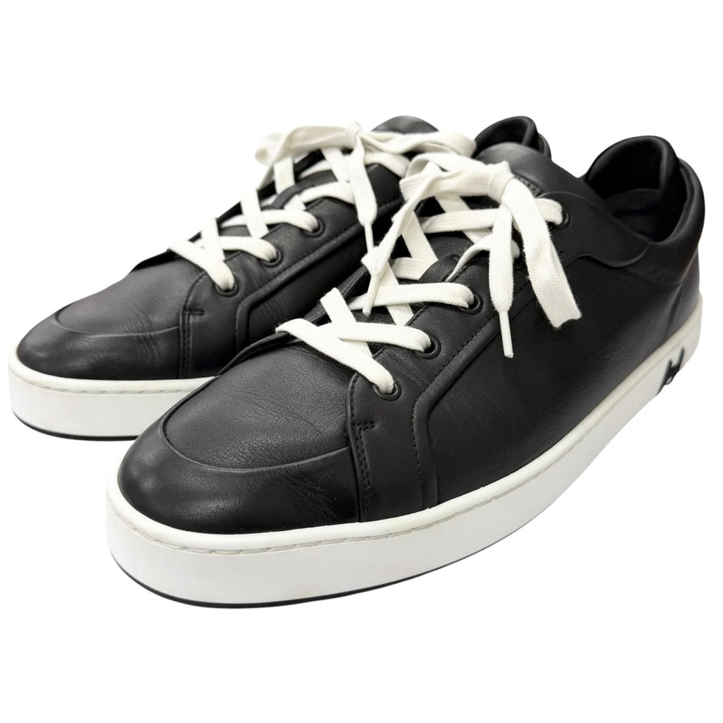 Hermes Kid Leather Logo Lace Up Low Cut Sneakers Black