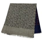 Hermes Cashmere Silk Tisse Reversible Hose Mix Fringe Scarf Gray Navy